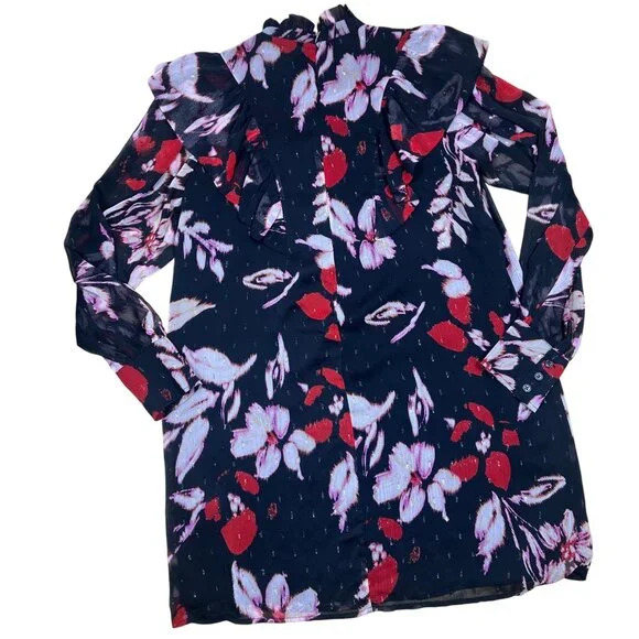 NWT Sanctuary Women’s Black Floral Babydoll Mini Dress Mock Neck Size Small - Picture 4 of 7